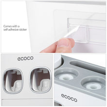 Load image into Gallery viewer, ECOCO Wall-Mounted Toothbrush Holder with 2 Toothpaste Dispensers 4 Cups and 5 Toothbrush Slots Toiletries Storage Rack