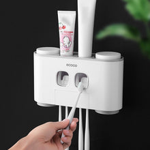 Load image into Gallery viewer, ECOCO Wall-Mounted Toothbrush Holder with 2 Toothpaste Dispensers 4 Cups and 5 Toothbrush Slots Toiletries Storage Rack