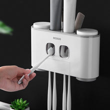 Load image into Gallery viewer, ECOCO Wall-Mounted Toothbrush Holder with 2 Toothpaste Dispensers 4 Cups and 5 Toothbrush Slots Toiletries Storage Rack