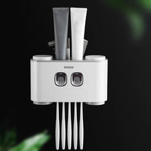 Load image into Gallery viewer, ECOCO Wall-Mounted Toothbrush Holder with 2 Toothpaste Dispensers 4 Cups and 5 Toothbrush Slots Toiletries Storage Rack