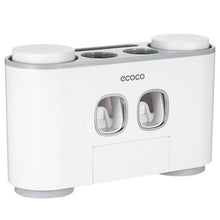 Load image into Gallery viewer, ECOCO Wall-Mounted Toothbrush Holder with 2 Toothpaste Dispensers 4 Cups and 5 Toothbrush Slots Toiletries Storage Rack